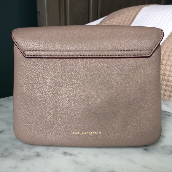 Karl Lagerfeld Leather Crossbody Bag in Grey / Purple with Silver Chain Strap - Picture 3 of 12